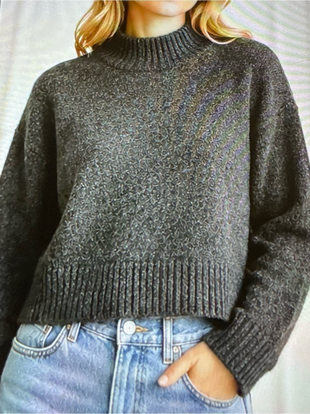 EVERLANE 100%WOOL. HAR OAL GRAY MOCK NECK SWEATER XS